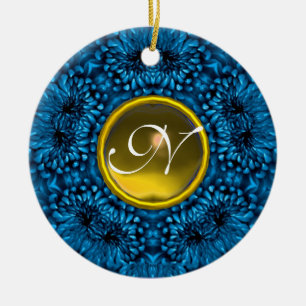 BLUE DAHLIA GEEL TOPAZ MONOGRAM KERAMISCH ORNAMENT