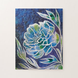 Blue Dahlia Handgemaakte Navy Blauwgroen Bloemen W Legpuzzel