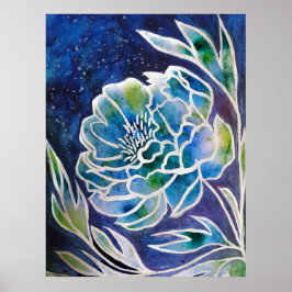 Blue Dahlia Handgemaakte Navy Blauwgroen Bloemen W Poster