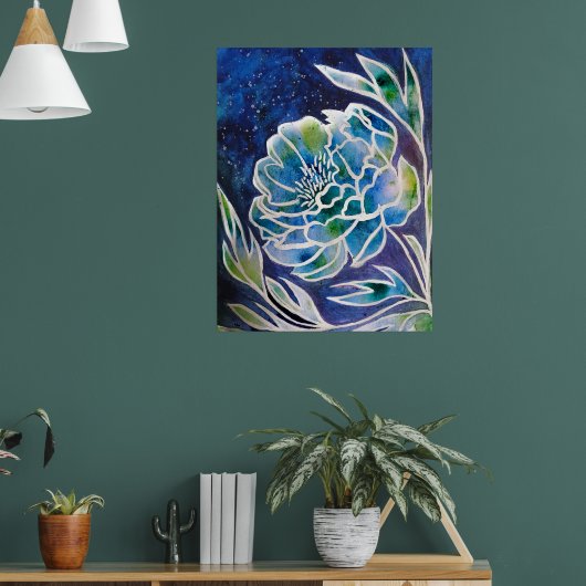 Blue Dahlia Handgemaakte Navy Blauwgroen Bloemen W Poster (Woonkamer 1)