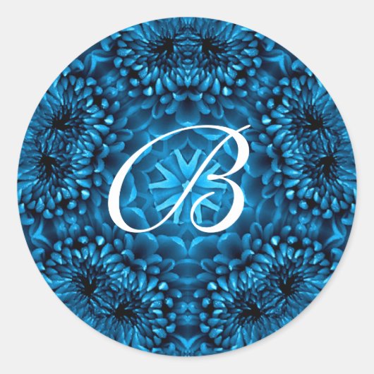 BLUE DAHLIA MONOGRAM RONDE STICKER (Voorkant)
