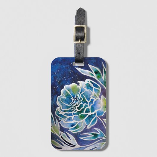 Blue Dahlia Navy Blauwgroen hemelse bloemige Water Bagagelabel (Voorkant (verticaal))