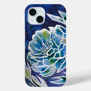 Blue Dahlia Navy Blauwgroen hemelse bloemige Water iPhone 15 Case