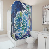 Blue Dahlia Navy Blauwgroen hemelse bloemige Water Douchegordijn (In situ)