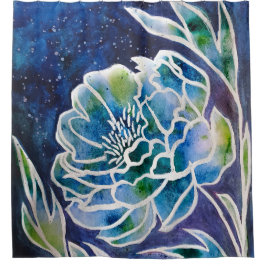 Blue Dahlia Navy Blauwgroen hemelse bloemige Water Douchegordijn