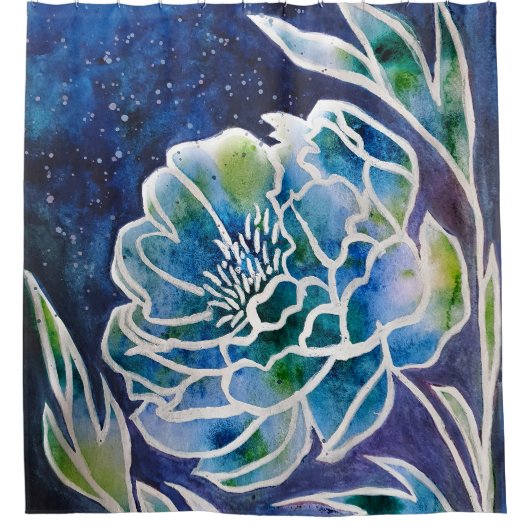 Blue Dahlia Navy Blauwgroen hemelse bloemige Water Douchegordijn (Voorkant)