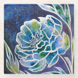 Blue Dahlia Navy Blauwgroen hemelse bloemige Water Glazen Onderzetter