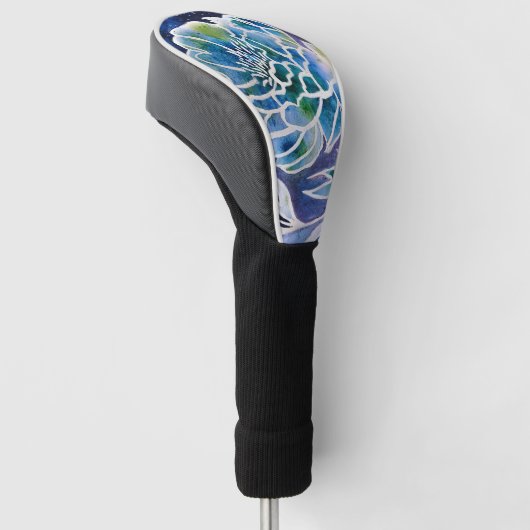Blue Dahlia Navy Blauwgroen hemelse bloemige Water Golfheadcover (Schuin)