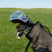 Blue Dahlia Navy Blauwgroen hemelse bloemige Water Golfheadcover (Insitu)