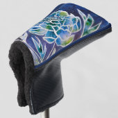 Blue Dahlia Navy Blauwgroen hemelse bloemige Water Golfheadcover (3/4 voorkant)