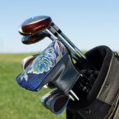 Blue Dahlia Navy Blauwgroen hemelse bloemige Water Golfheadcover (Insitu)
