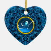 BLUE DAHLIA SAPPHIRE MONOGRAM Heart Keramisch Ornament (Voorkant)