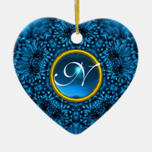 BLUE DAHLIA SAPPHIRE MONOGRAM Heart Keramisch Ornament