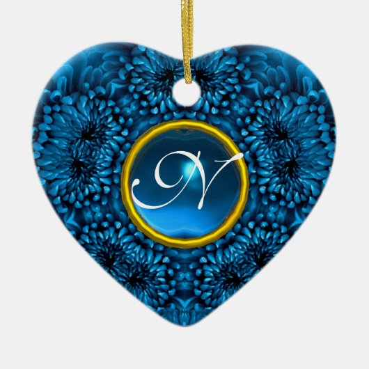 BLUE DAHLIA SAPPHIRE MONOGRAM Heart Keramisch Ornament (Voorkant)