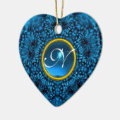 BLUE DAHLIA SAPPHIRE MONOGRAM Heart Keramisch Ornament (Links)