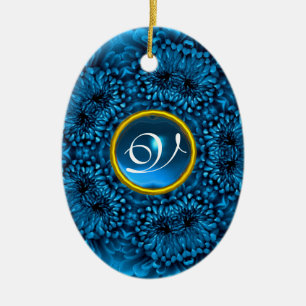BLUE DAHLIA SAPPHIRE MONOGRAM KERAMISCH ORNAMENT