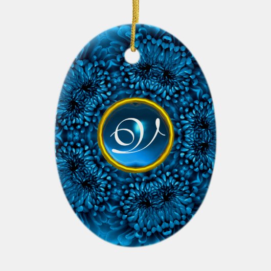 BLUE DAHLIA SAPPHIRE MONOGRAM KERAMISCH ORNAMENT (Voorkant)