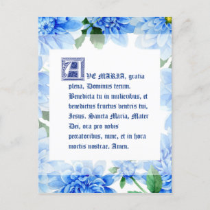 Blue Dahlias   Ave Maria Latijn   Hail Mary Briefkaart
