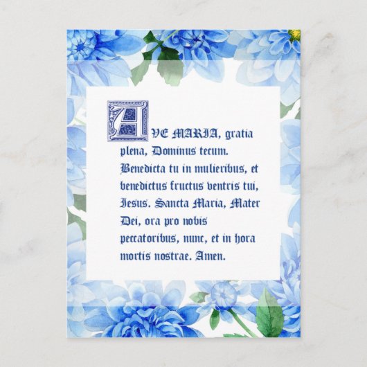 Blue Dahlias | Ave Maria Latijn | Hail Mary Briefkaart (Voorkant)