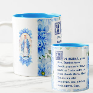 Blue Dahlias   Ave Maria Latijn   Maagd Mary Tweekleurige Koffiemok