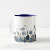 Blue Dahlias Cornflower Tweekleurige Koffiemok (Voorkant links)