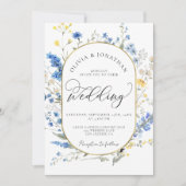 Blue Dainty Gold All in 1 Budget QR Code Trouwen Kaart (Voorkant)