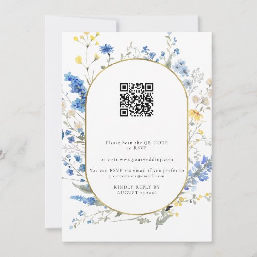 Blue Dainty Gold All in 1 Budget QR Code Trouwen Kaart (Achterkant)