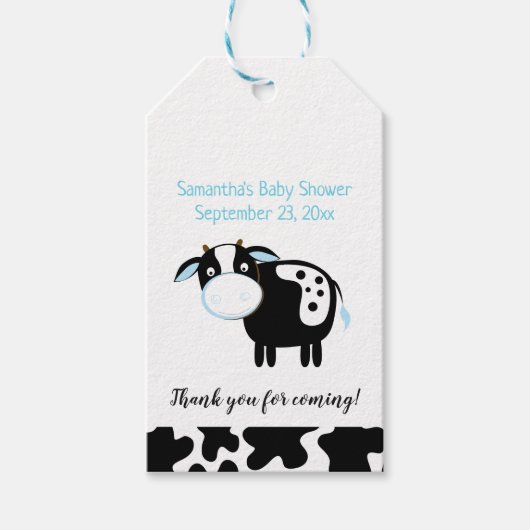Blue Dairy Koe Baby shower Gift Label Cadeaulabel (Voorkant)
