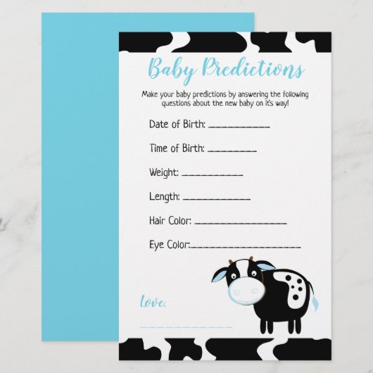 Blue Dairy Koe Boerderij Baby shower Prediction Ka (Voorkant / Achterkant)
