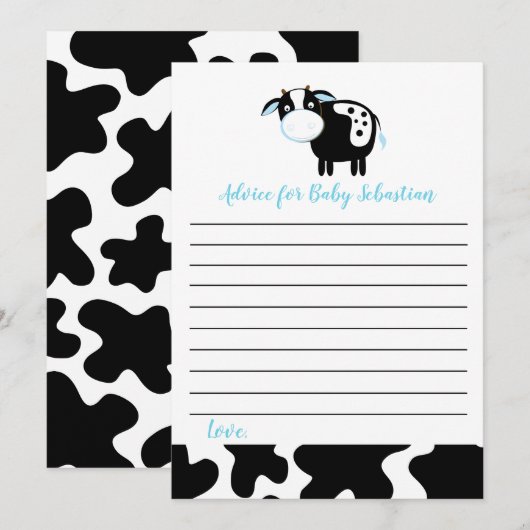 Blue Dairy Koe Boy Baby shower Advice Kaarten (Voorkant / Achterkant)