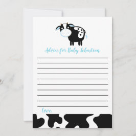 Blue Dairy Koe Boy Baby shower Advice Kaarten