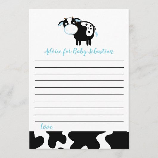 Blue Dairy Koe Boy Baby shower Advice Kaarten (Voorkant)