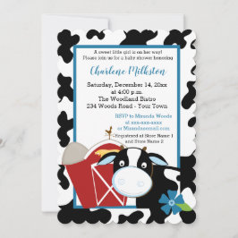 Blue Dairy Koe Boy Baby shower Invitation Die Cut Kaart