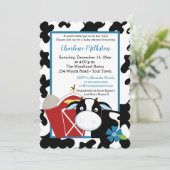 Blue Dairy Koe Boy Baby shower Invitation Die Cut Kaart (Staand voorkant)