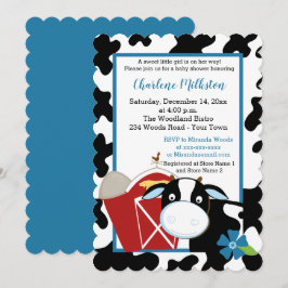 Blue Dairy Koe Boy Baby shower Invitation Die Cut Kaart