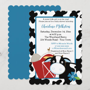 Blue Dairy Koe Boy Baby shower Invitation Die Cut Kaart