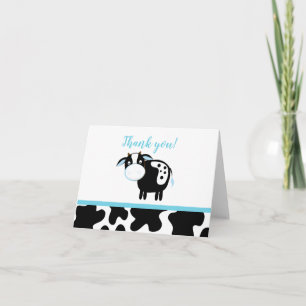 Blue Dairy Koe Boy Boerderij Baby shower Bedankkaart