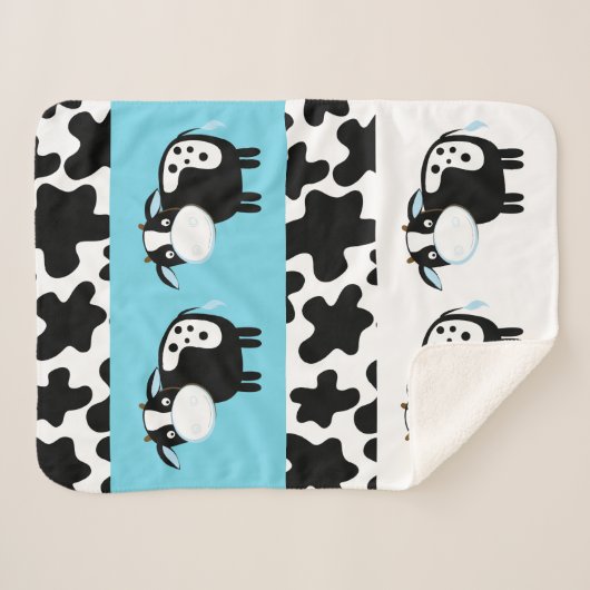 Blue Dairy Koe Pattern Sherpa Blanket Sherpa Deken (Voorkant (horizontaal))