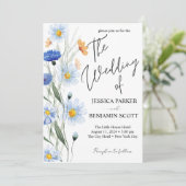 Blue Daisies Floral Wedding Kaart (Staand voorkant)