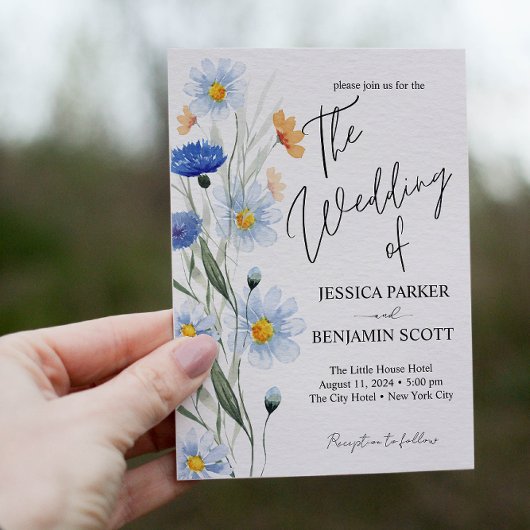 Blue Daisies Floral Wedding Kaart