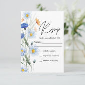 Blue Daisies Floral Wedding RSVP Kaartje (Staand voorkant)