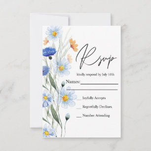 Blue Daisies Floral Wedding RSVP Kaartje