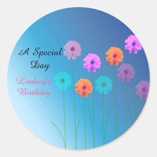 Blue Daisies Personalized Birthday Ronde Sticker (Voorkant)