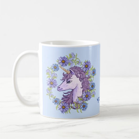 Blue Daisies Unicorn Koffiemok (Links)