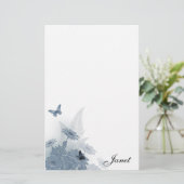 Blue Daisies w/ Butterflies Stationery Briefpapier (Staand voorkant)
