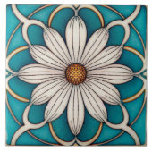 Blue Daisy Art Deco Floral Wall Decor Art Tegeltje (Voorkant)