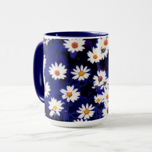 Blue Daisy Art Flower Mok Cup (Voorkant links)