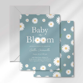 Blue Daisy Baby in Bloom Baby Shower Invitation Kaart