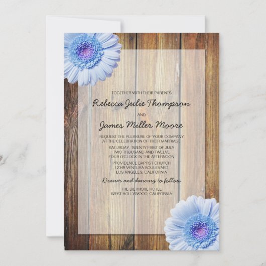 Blue Daisy - Barn Wood - Wedding Invitations Kaart (Voorkant)