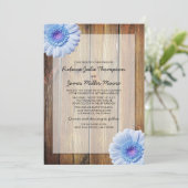 Blue Daisy - Barn Wood - Wedding Invitations Kaart (Staand voorkant)